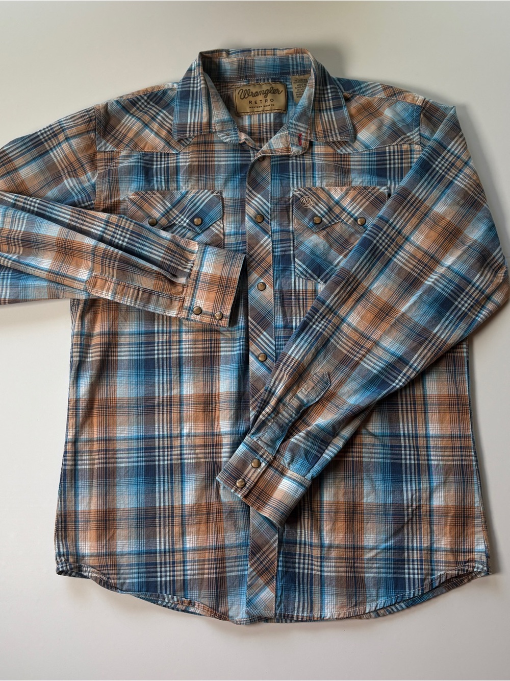 Wrangler Retro Boys Plaid Western Snap Shirt Cowboy Coastal Cowgirl Kids XL.